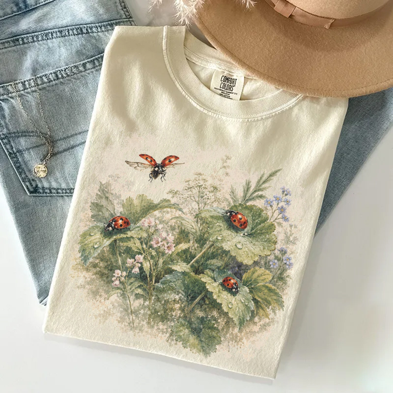 Ladybug Botanical Wildflower Nature Lover T-shirt