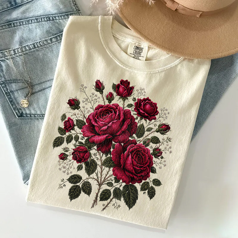 Vintage Red Rose Flower Lover T-shirt