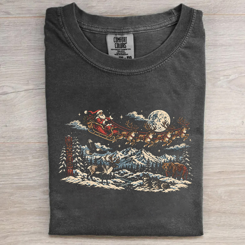 Santa Sleigh Reindeer Wildlife T-shirt