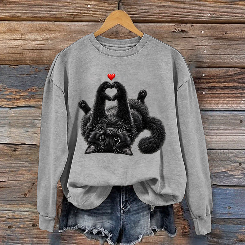 Cute Black Cat Heart Paws Sweatshirt