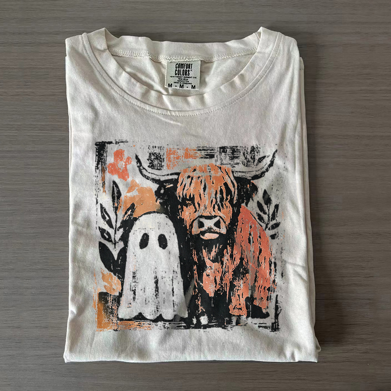 Cute Fall Highland Cow Ghost T-Shirt