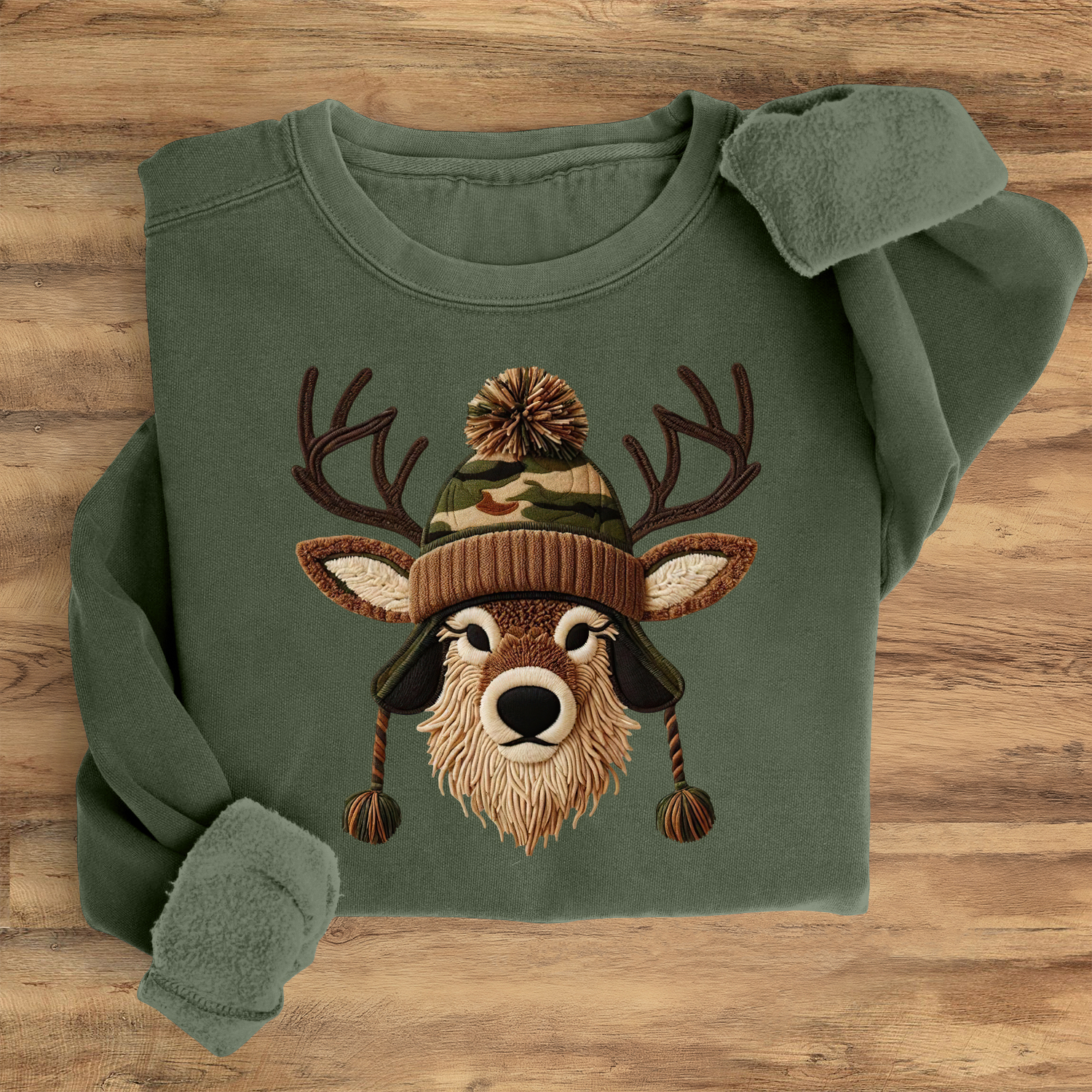 Deer Head With Camouflage Hat Sweatshirt