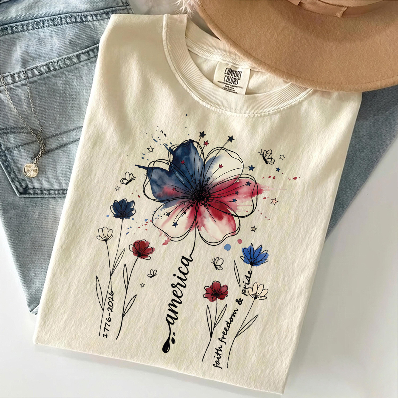 USA 250th Anniversary Floral T-shirt