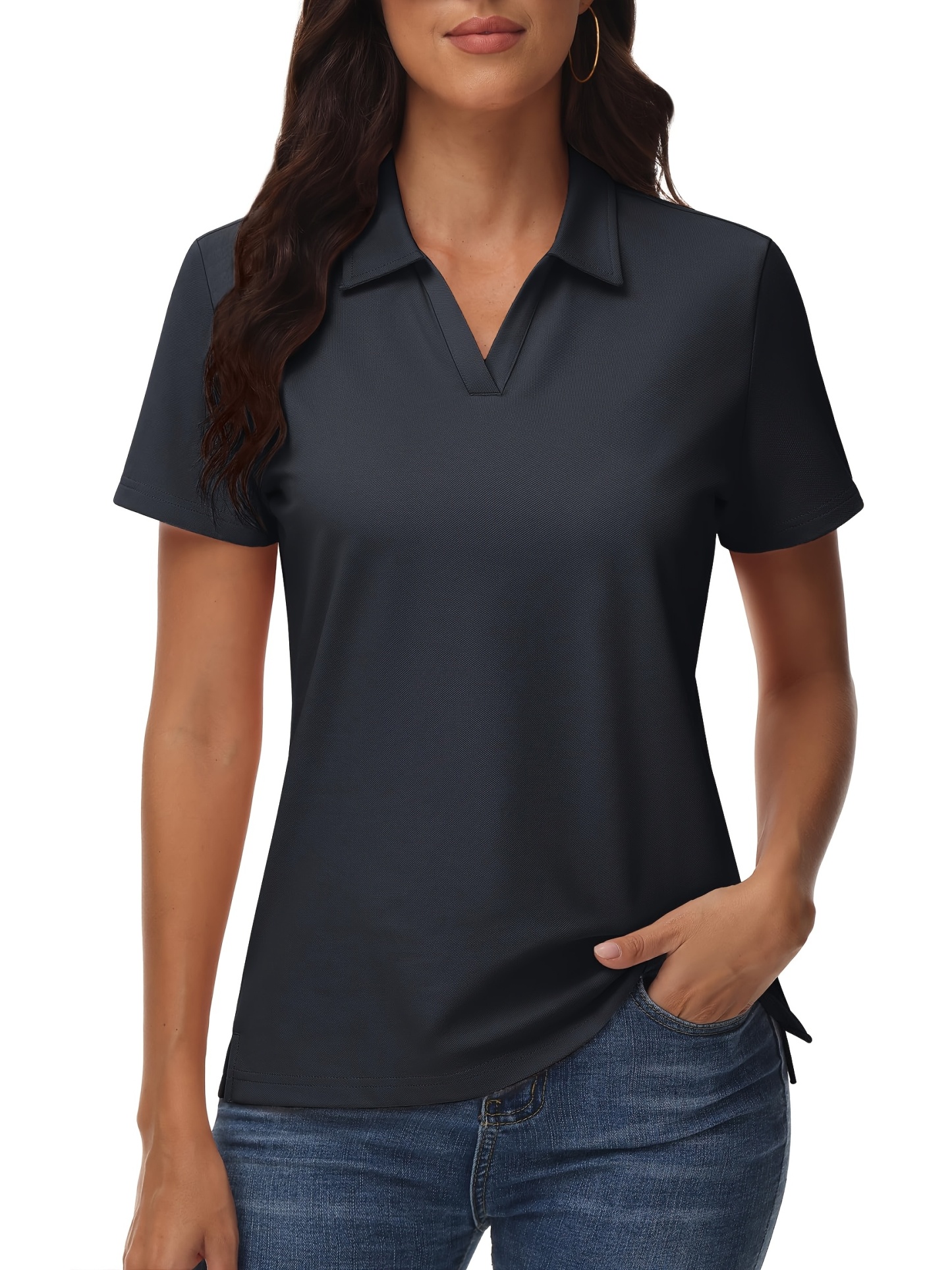 Women's Cotton Polo Shirt V-Neck Short Sleeve 