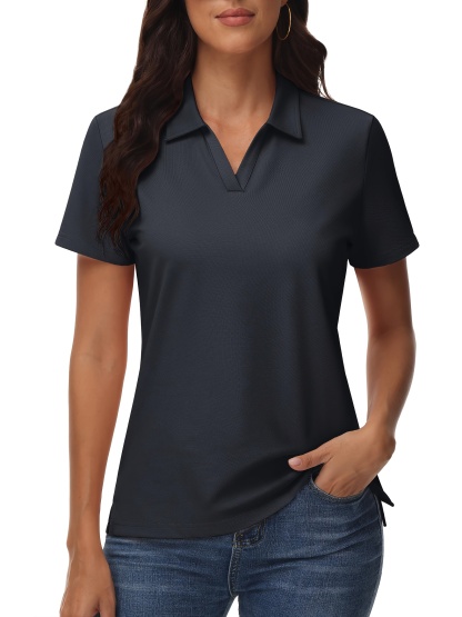 Women's Cotton Polo Shirt V-Neck Short Sleeve 