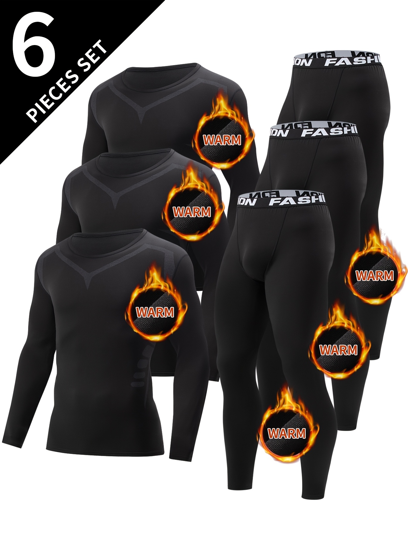 6pcs Men'S Thermal Baselayer Set 