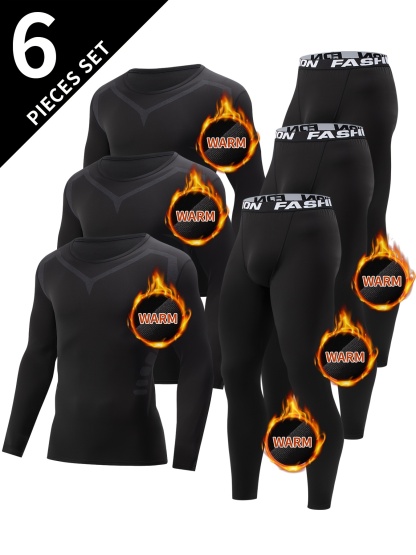 6pcs Men'S Thermal Baselayer Set 