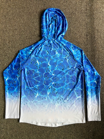Men's Gradient Blue UV Protection Fishing Hoodie with Neck Gaiter