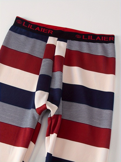 2 Pcs Men's Striped Thermal Base Layer Set