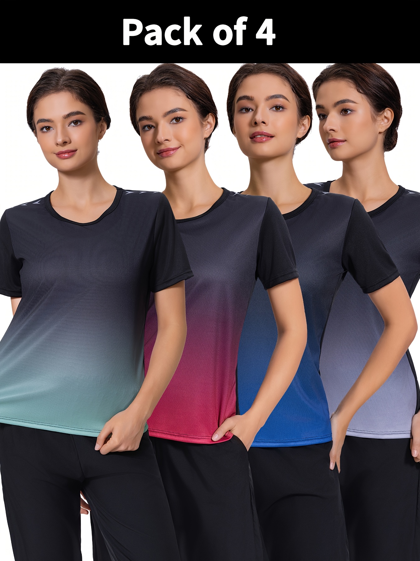 4pcs Women's Summer Gradient T-Shirt Pack 