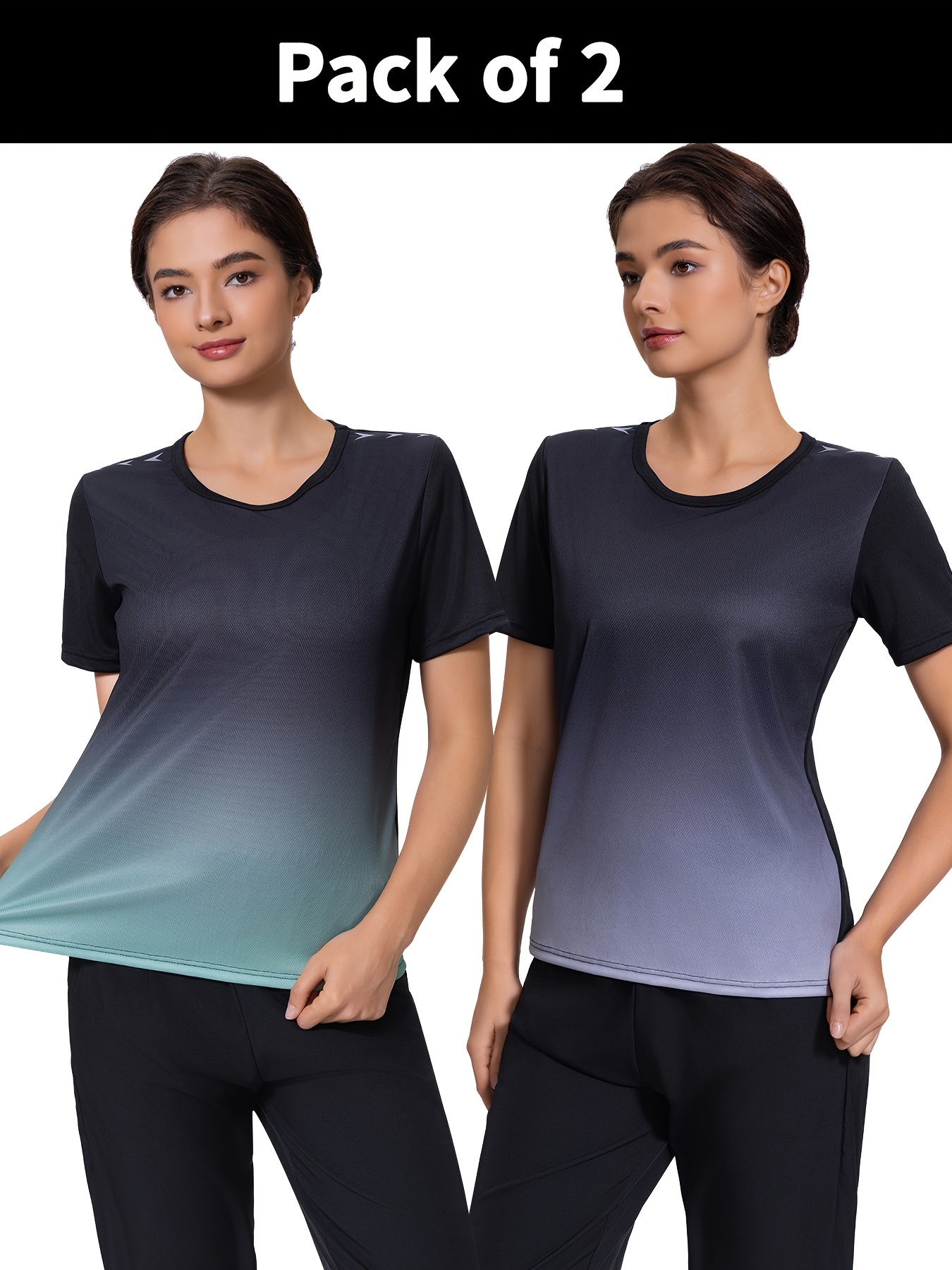2pcs Women's Quick-Dry Gradient Color Short Sleeve T-Shirts