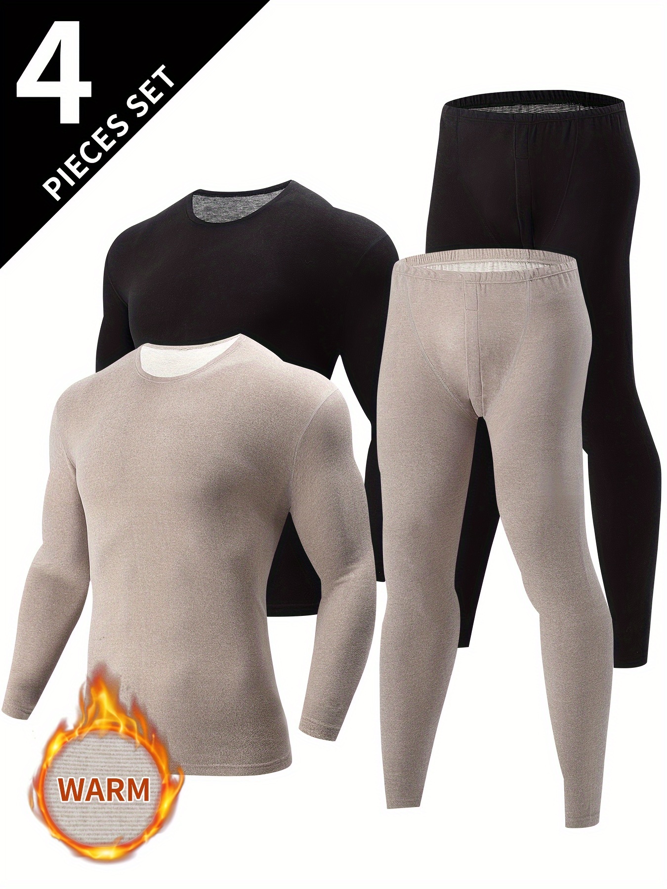 4pcs Set Men's Thermal Crew Neck Baselayer 