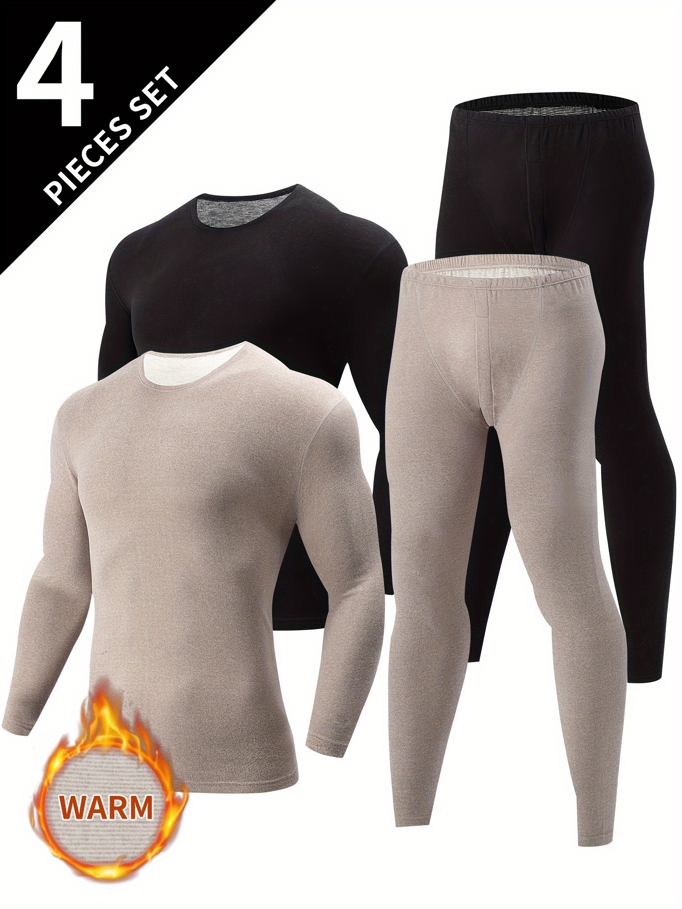 4pcs Set Men's Thermal Crew Neck Baselayer 