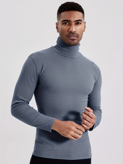Men's Light Double Sided Fleece Turtleneck Long Sleeve Tops