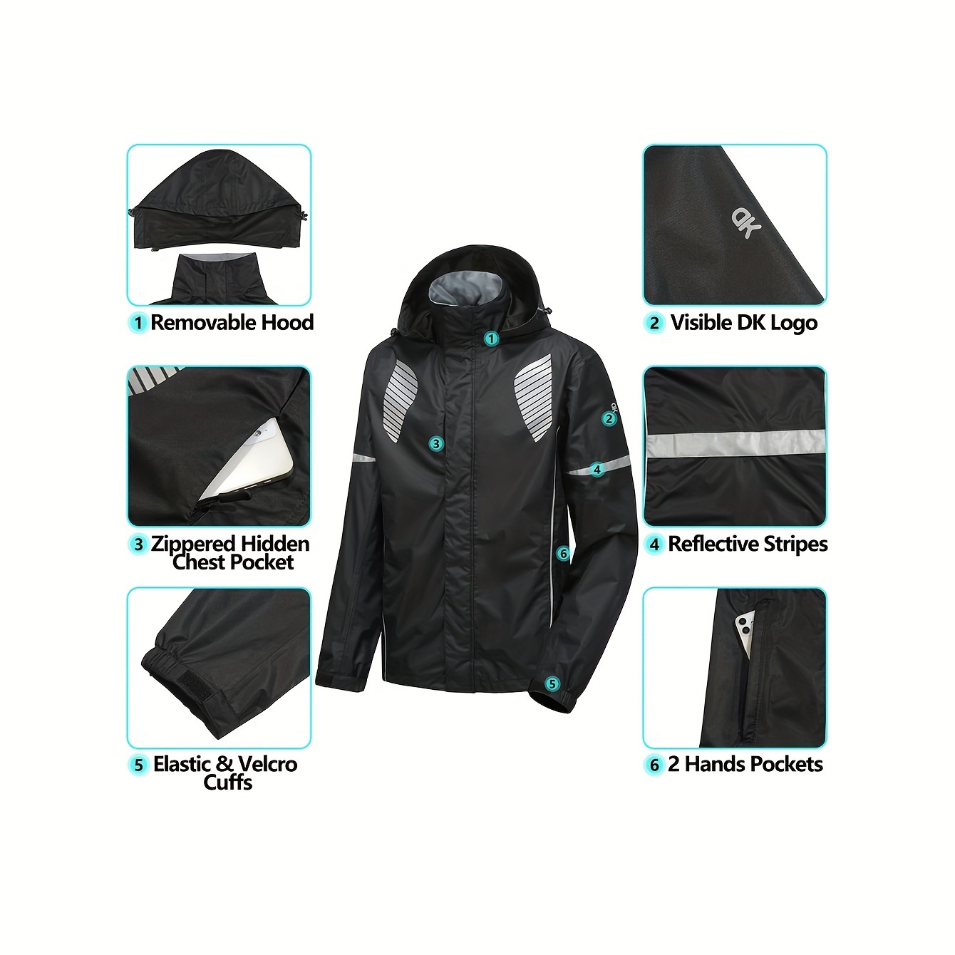  Reflective Men's Running Cycling Rain Jacket