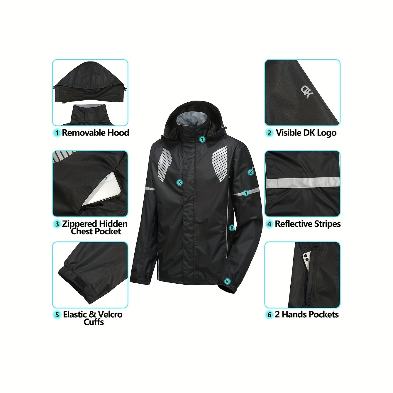  Reflective Men's Running Cycling Rain Jacket