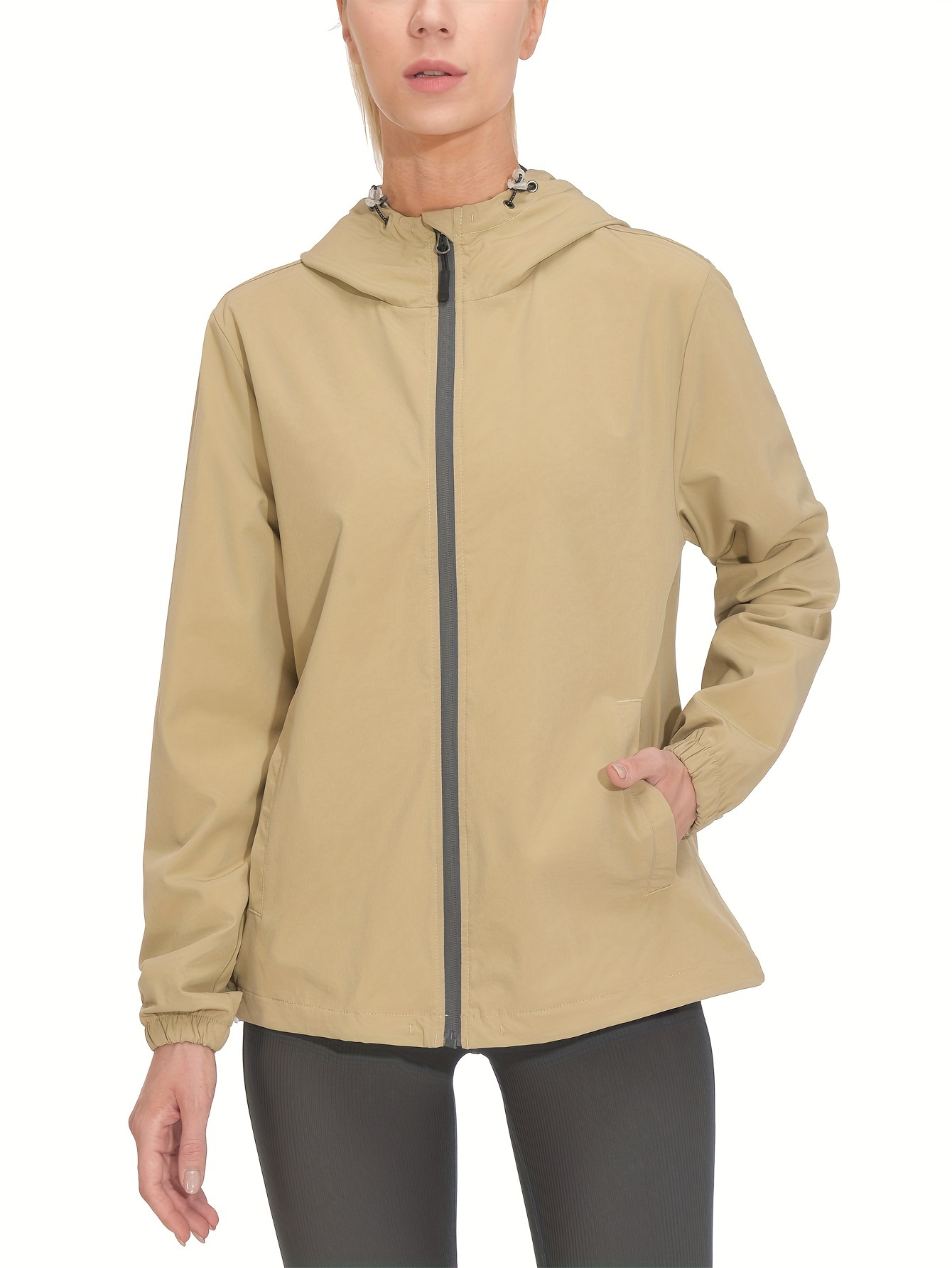 Women's Lightweight Running Windbreaker with Hood Windproof Stretch UPF50+ Jacket