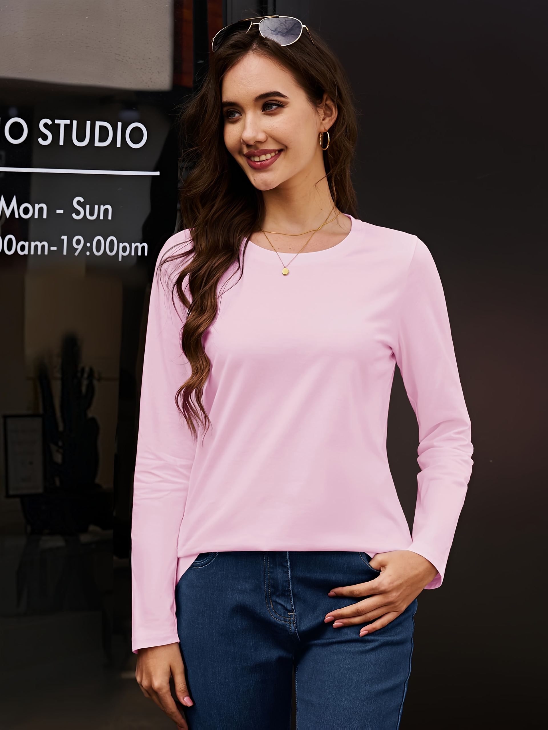 3-Pack Women's Pure Cotton Long Sleeve T-Shirt Round Neck