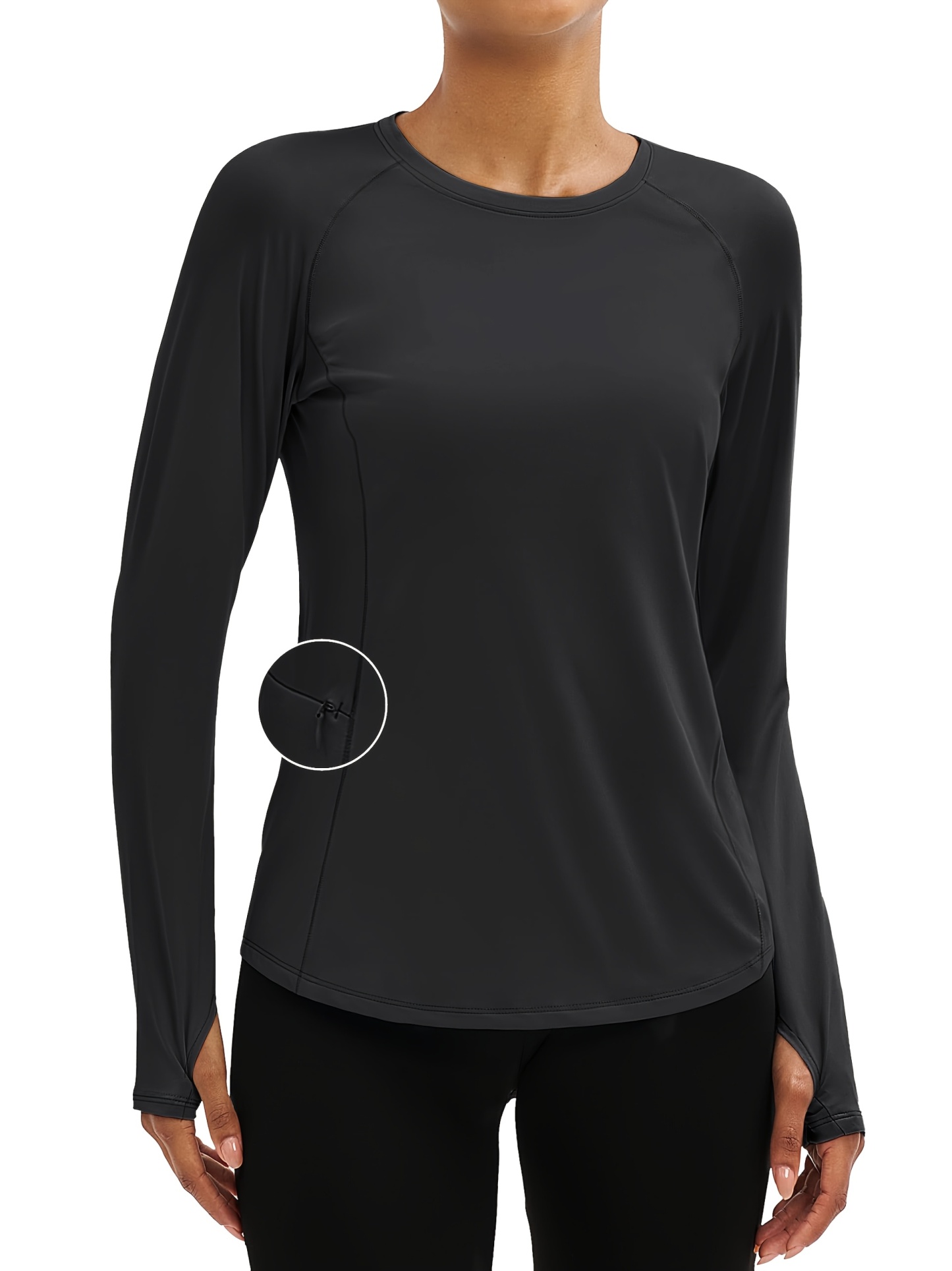 Women'S Long-sleeved Protection Shirts UPF 80+ Workout Top With Thumb Holes Crew Neck 