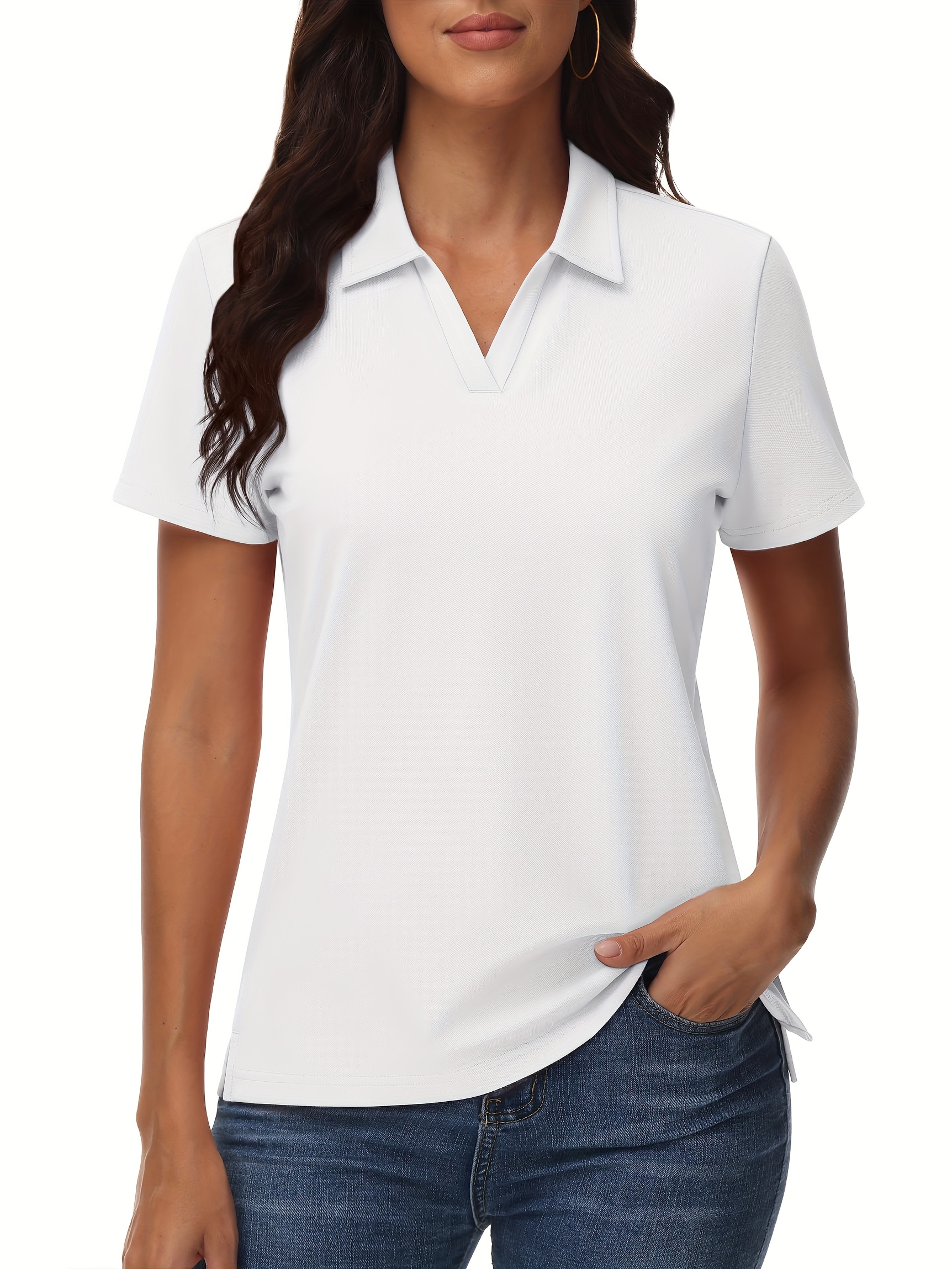 Women's Cotton Polo Shirt V-Neck Short Sleeve 