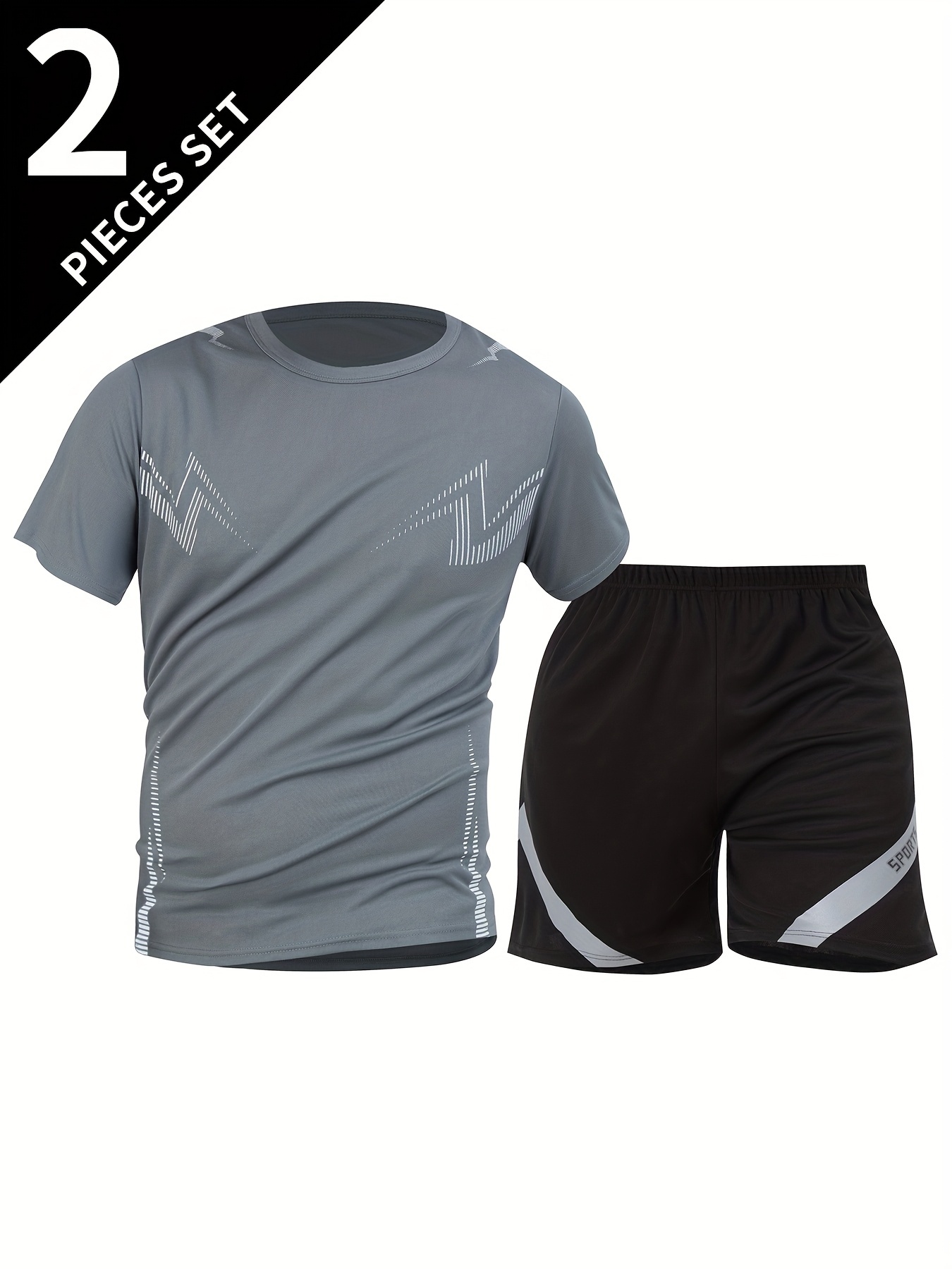 2pcs Suit Men's Short Sleeve Shorts Outdoor Fitness Breathable Quick-Dry Loose Running Outfit Set