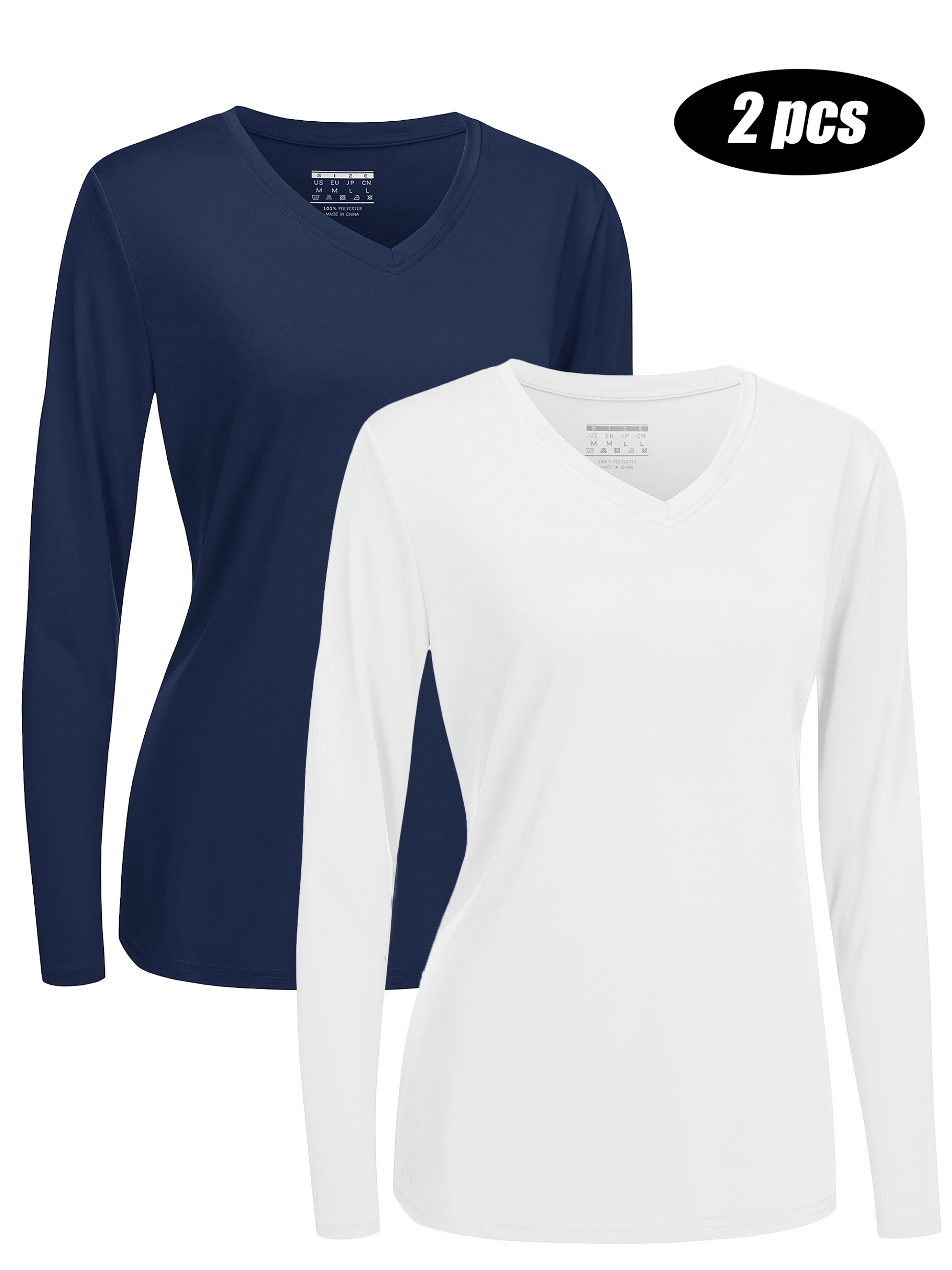2PCS Long Sleeve T-Shirt Set Women V-Neck UPF50+ Sun Protection Quick-Dry Sportswear