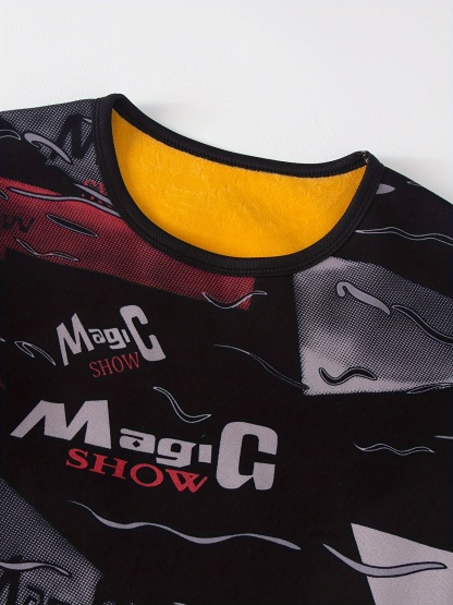 2 Pcs Men's Vintage Letter Print Thermal Base Layer Set 