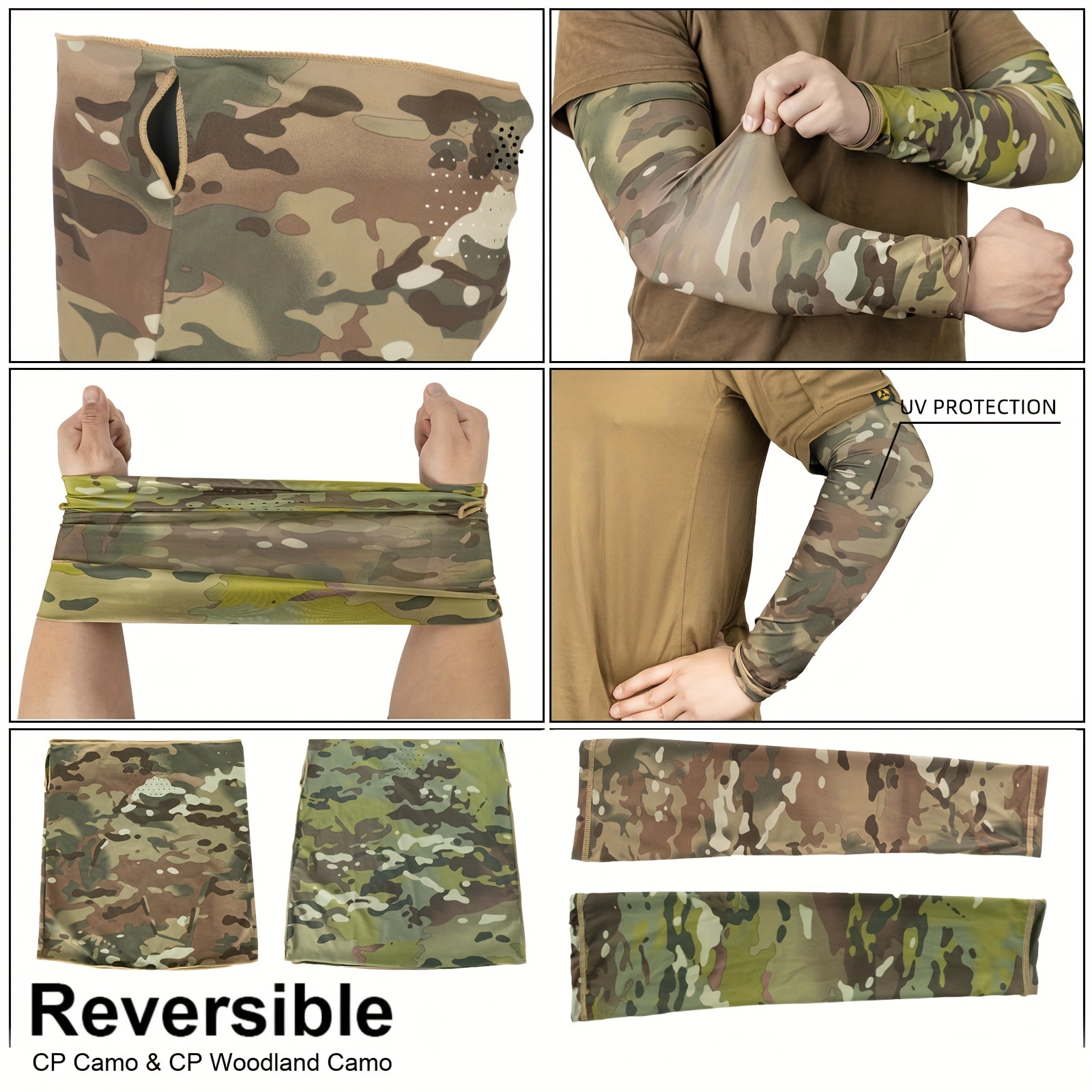  6PC Sleeve Hat Hunting With Leaf Cap Camo, Hunting Gloves, Ice Sleeve Arm Cuffs 