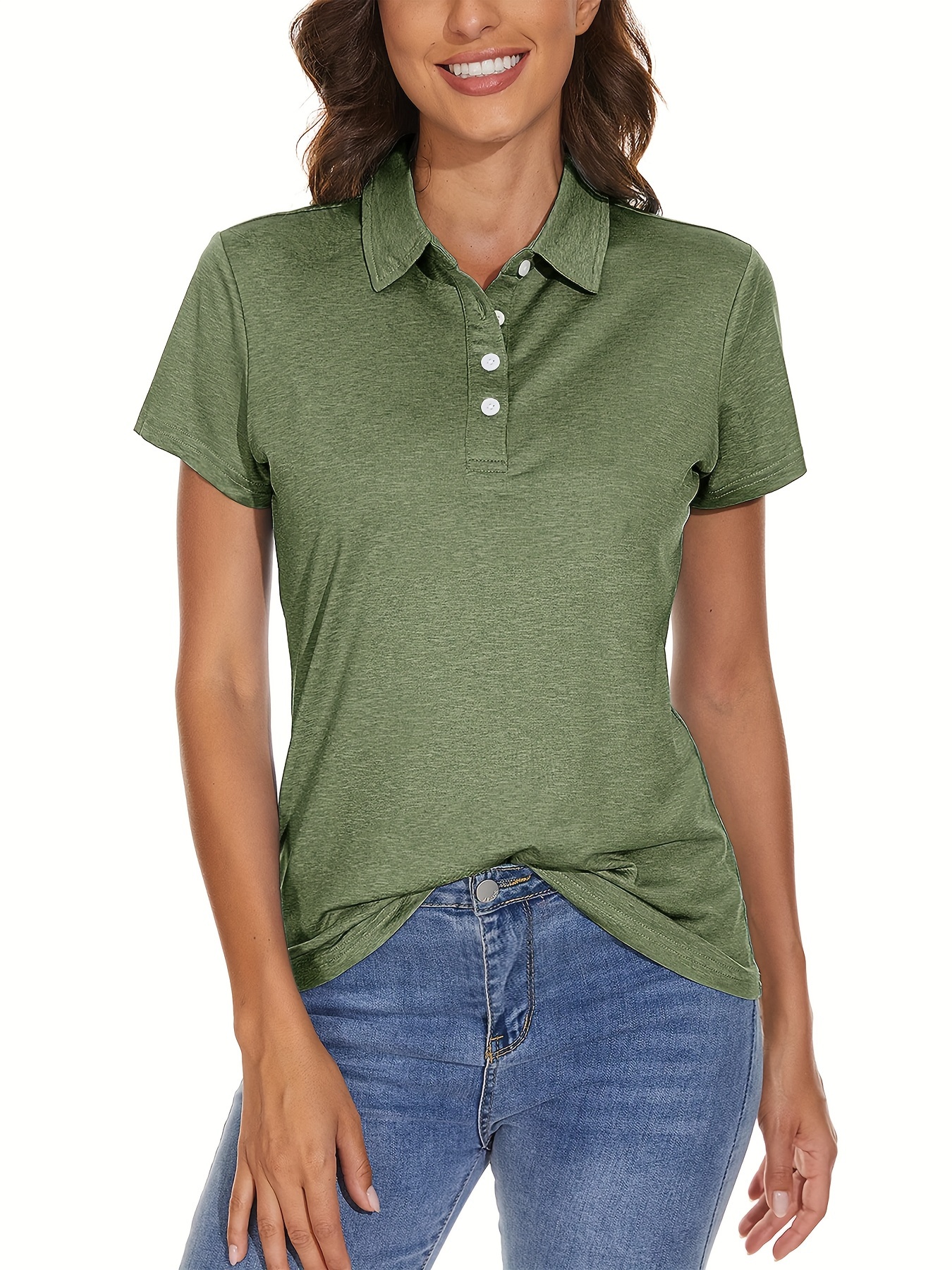Women's 4 Buttons Solid Color Short Sleeve T-shirt