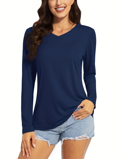 2PCS Long Sleeve T-Shirt Set Women V-Neck UPF50+ Sun Protection Quick-Dry Sportswear