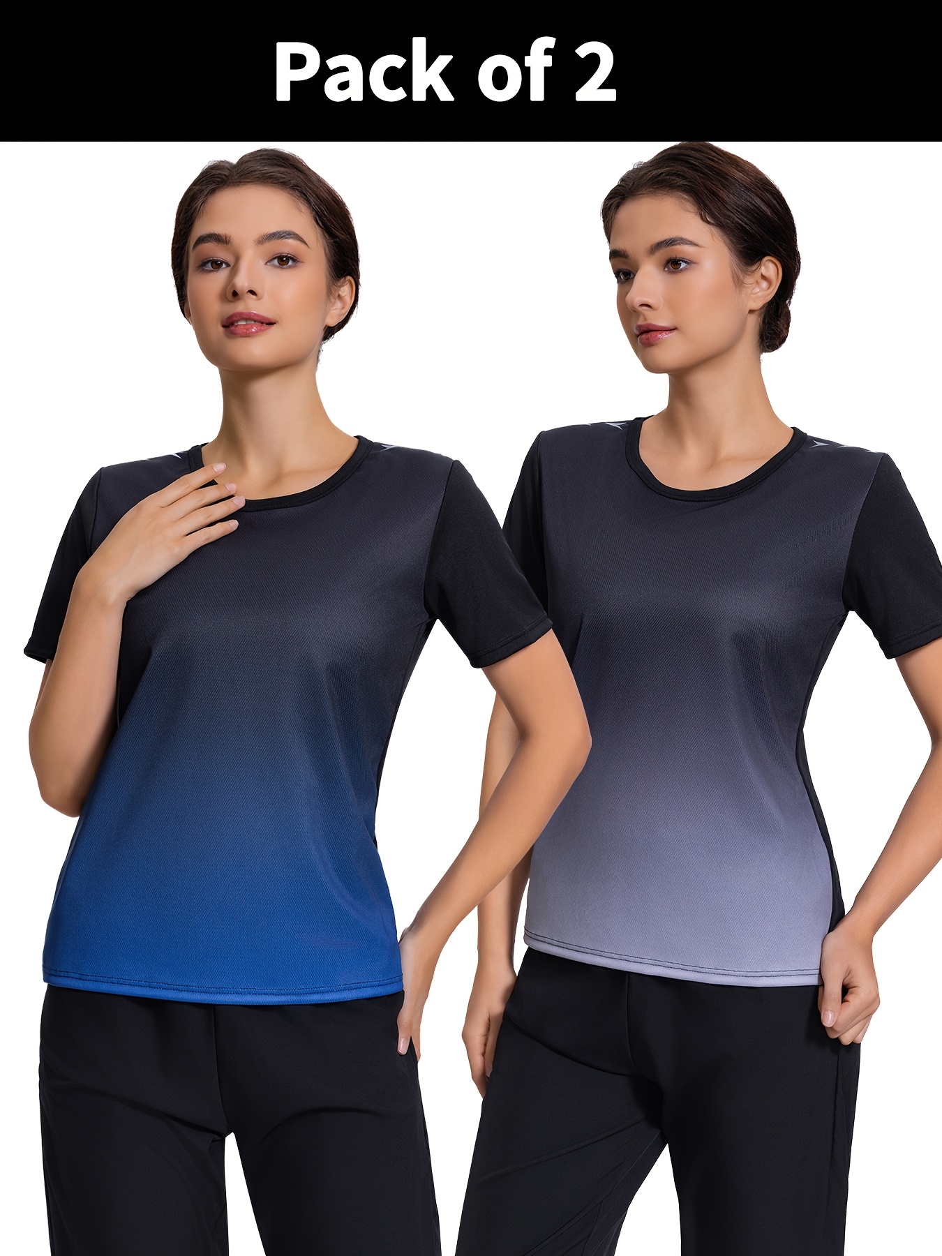2pcs Women's Quick-Dry Gradient Color Short Sleeve T-Shirts
