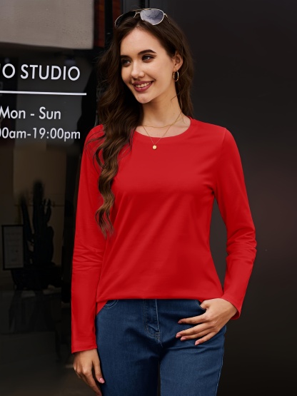 3-Pack Women's Pure Cotton Long Sleeve T-Shirt Round Neck