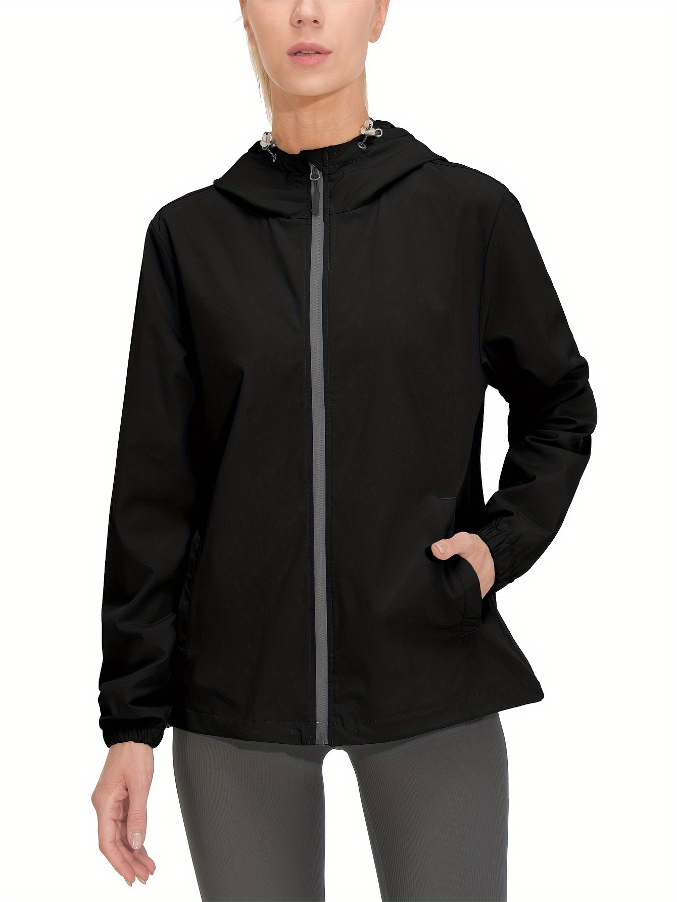 Women's Lightweight Running Windbreaker with Hood Windproof Stretch UPF50+ Jacket