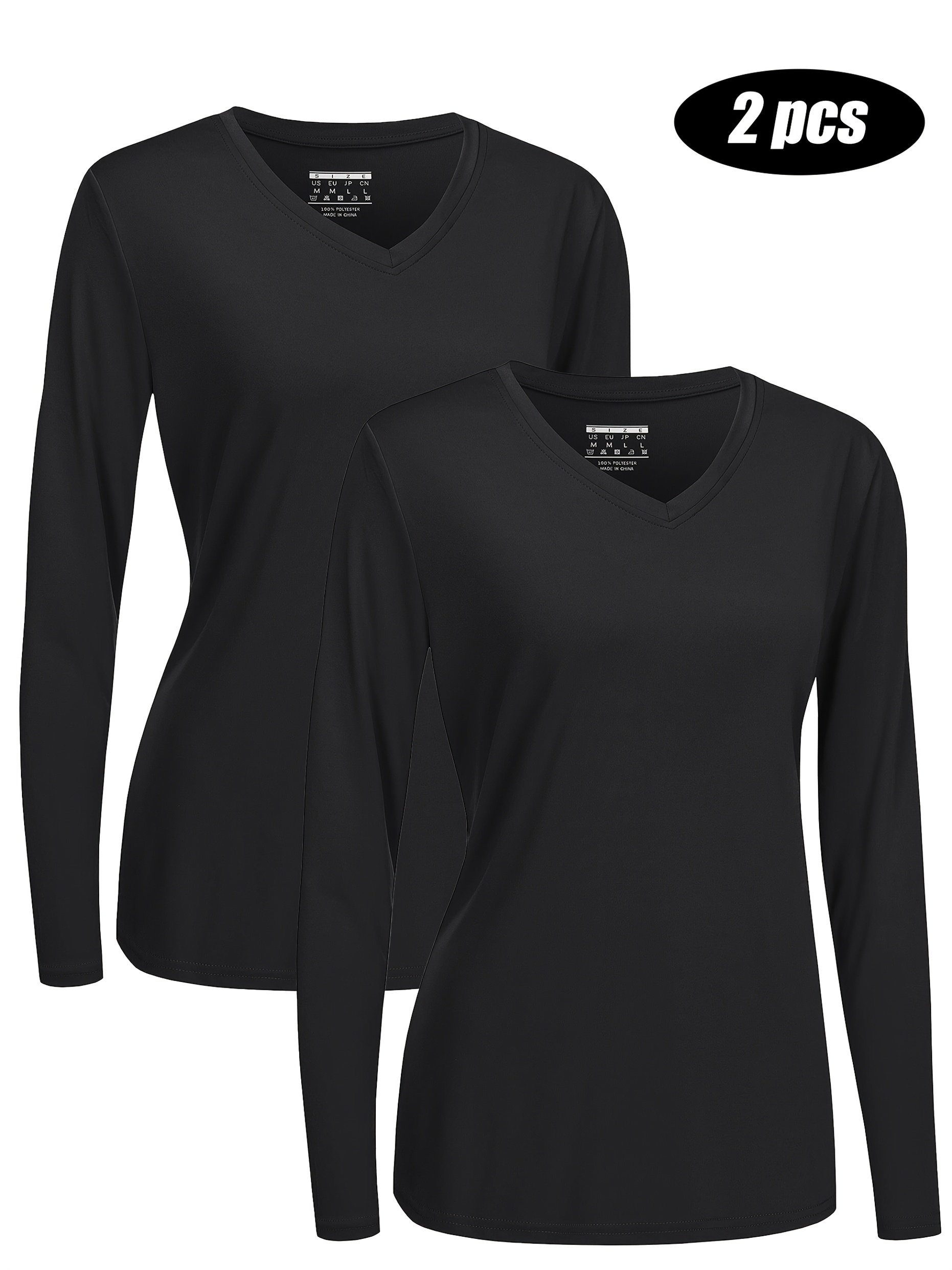 2PCS Long Sleeve T-Shirt Set Women V-Neck UPF50+ Sun Protection Quick-Dry Sportswear