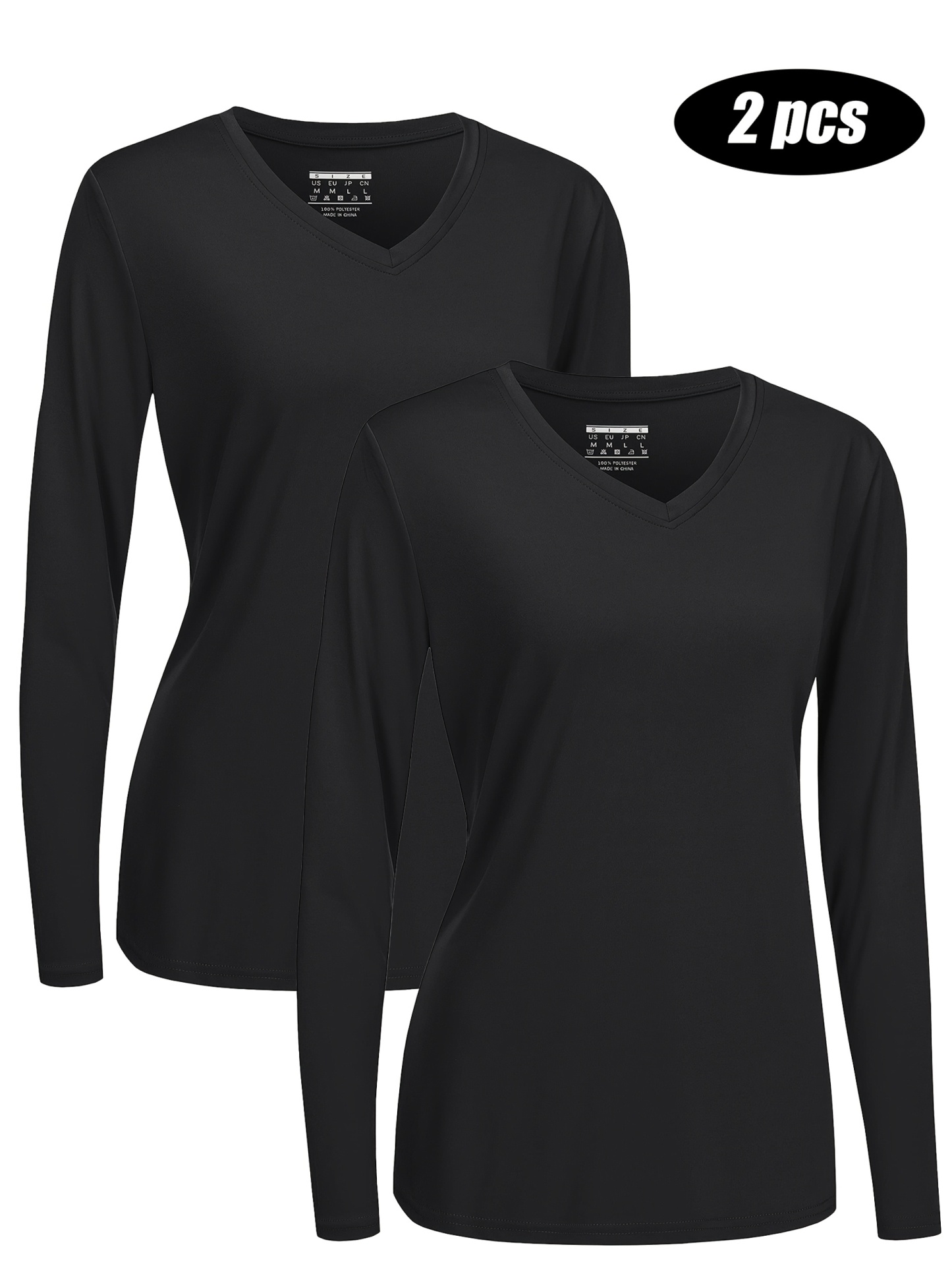 2PCS Long Sleeve T-Shirt Set Women V-Neck UPF50+ Sun Protection Quick-