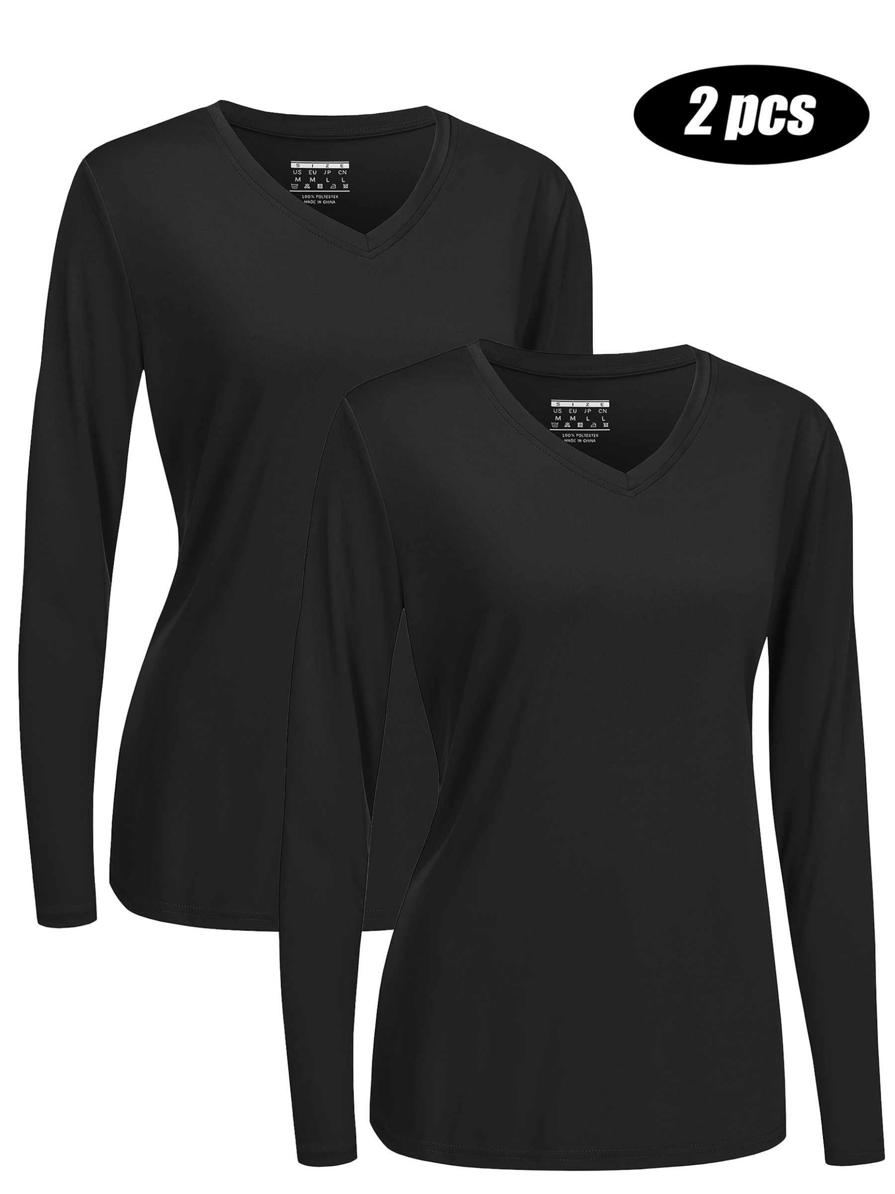 2PCS Long Sleeve T-Shirt Set Women V-Neck UPF50+ Sun Protection Quick-