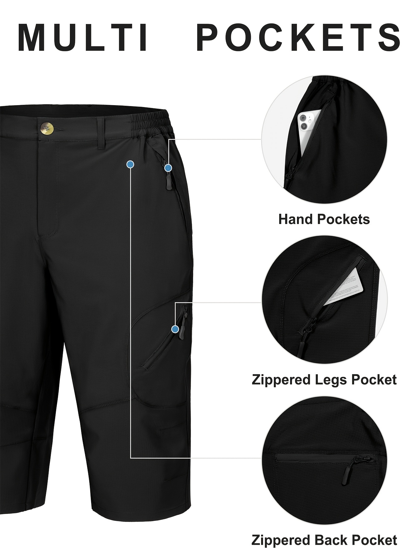 Men'S Capri Shorts Quick-Dry Performance 3/4 Hiking Pants 