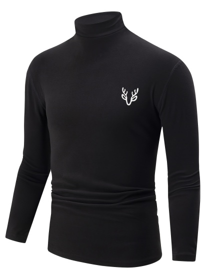 3PCS Men's Elegant Solid Deer Head Print Thermal Long Sleeve T-shirt 