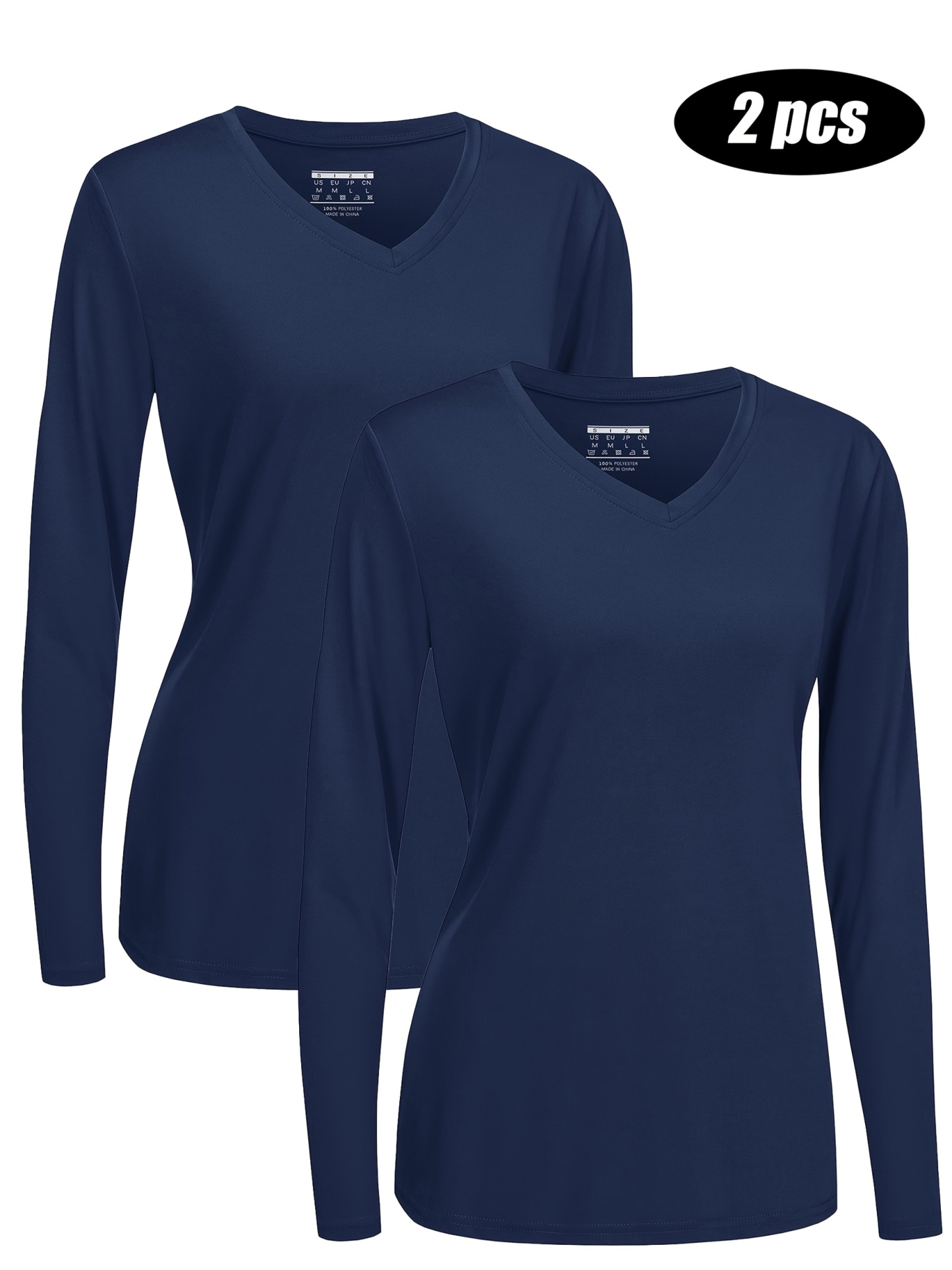 2PCS Long Sleeve T-Shirt Set Women V-Neck UPF50+ Sun Protection Quick-Dry Sportswear
