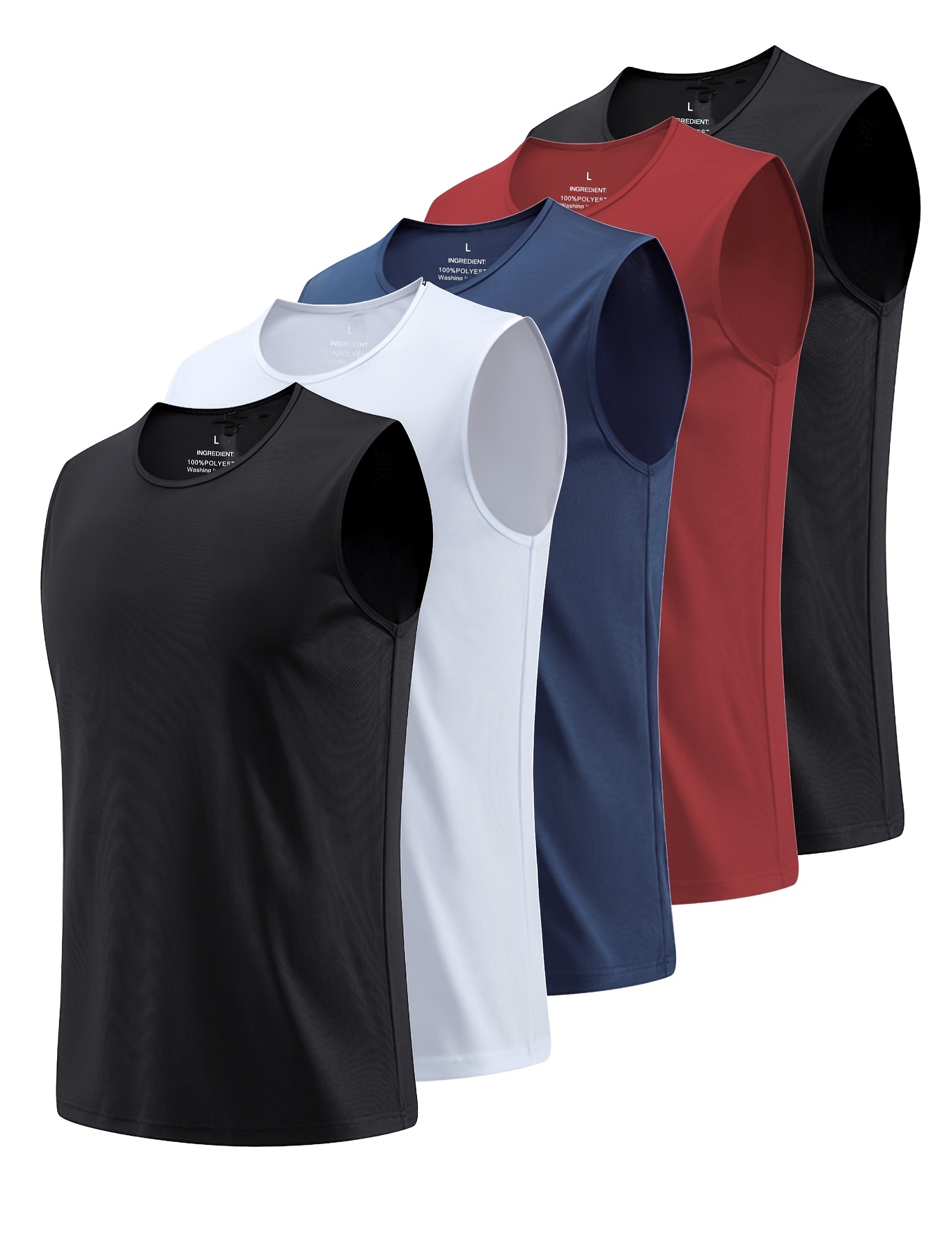 5pcs Men's Solid Quick-drying Breathable Lightweight Sleeveless Tank Top 