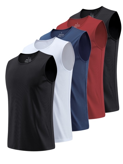 5pcs Men's Solid Quick-drying Breathable Lightweight Sleeveless Tank Top 