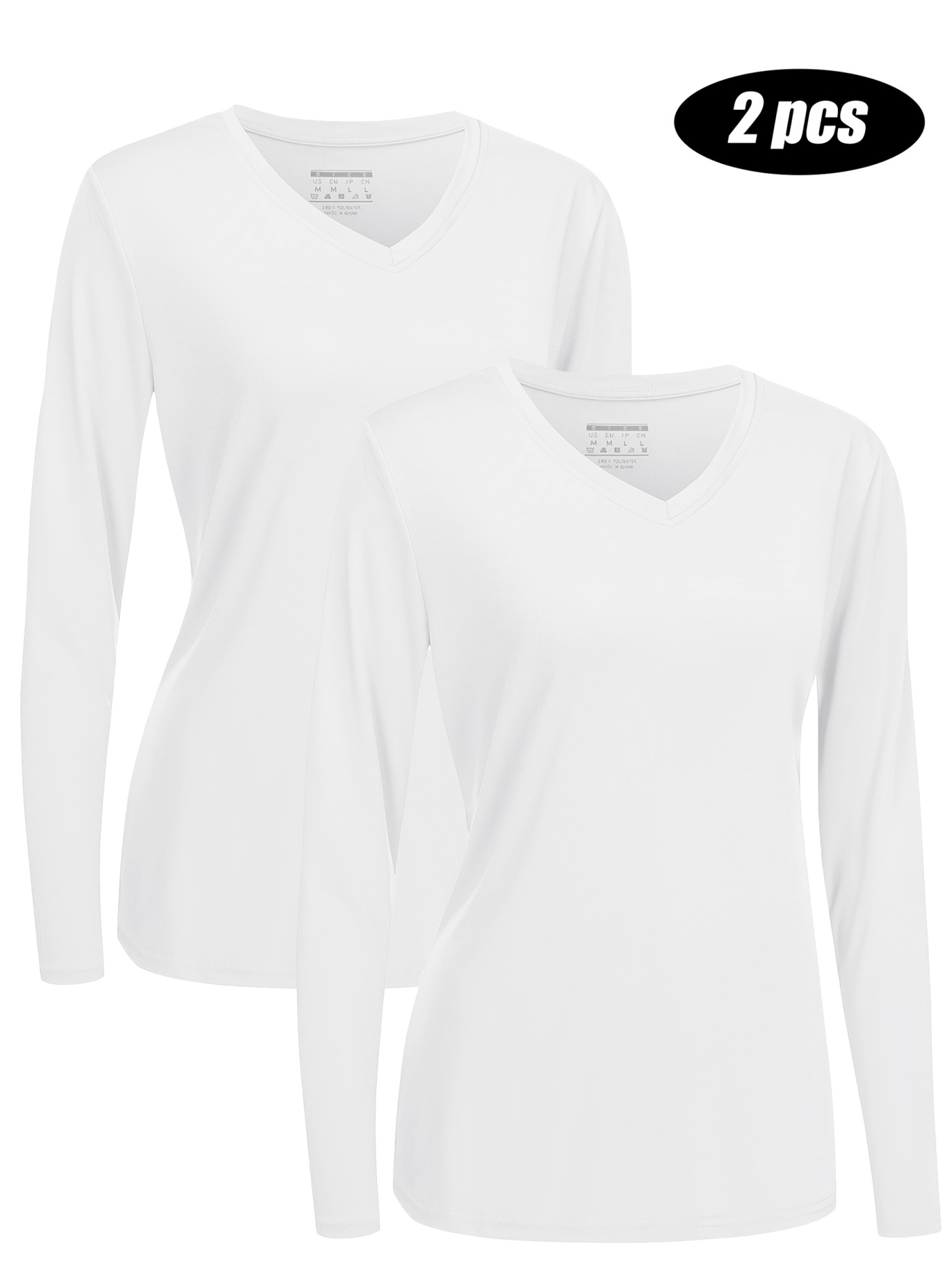 2PCS Long Sleeve T-Shirt Set Women V-Neck UPF50+ Sun Protection Quick-Dry Sportswear