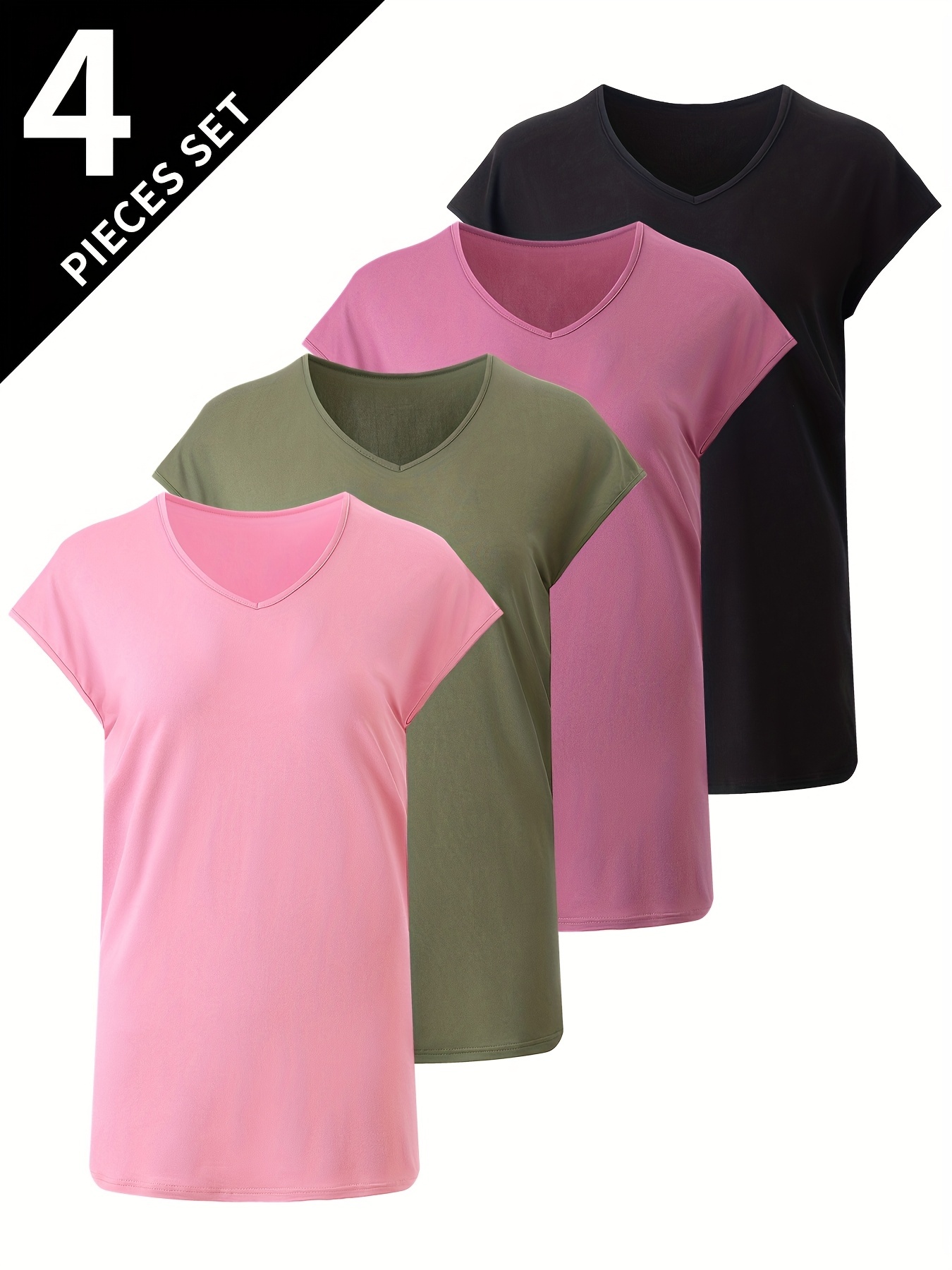 4pcs Women's Summer V-Neck Drop Shoulder Tank Tops