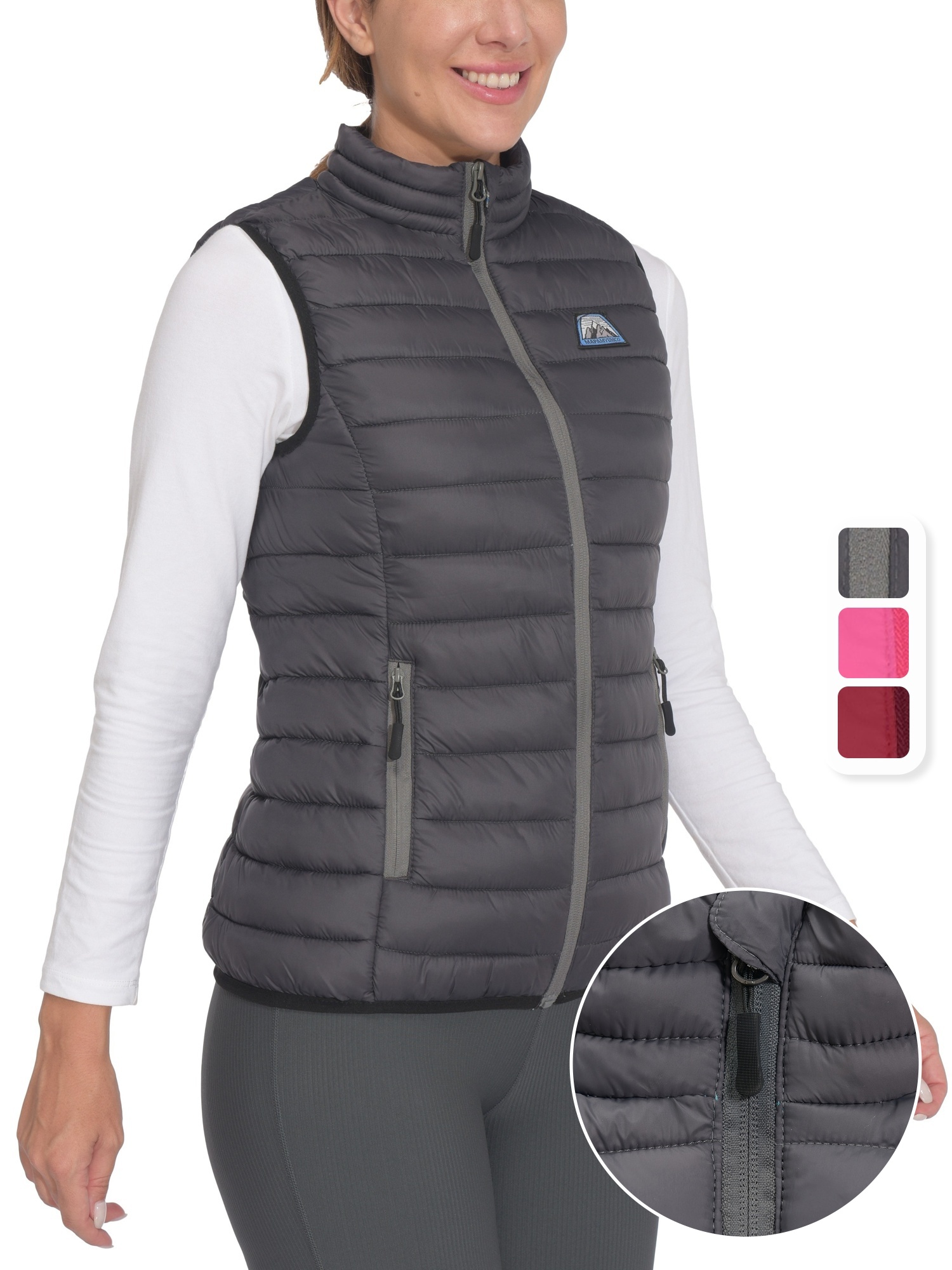 Women's Lightweight UFFE Vest - 100% Polyester Casual Outdoor Zipper Front Puffer Jacket, Machine Washable Solid Color for Hiking & Cold Weather, Hiking Vest| Round Neckline Top| Durable Zipper