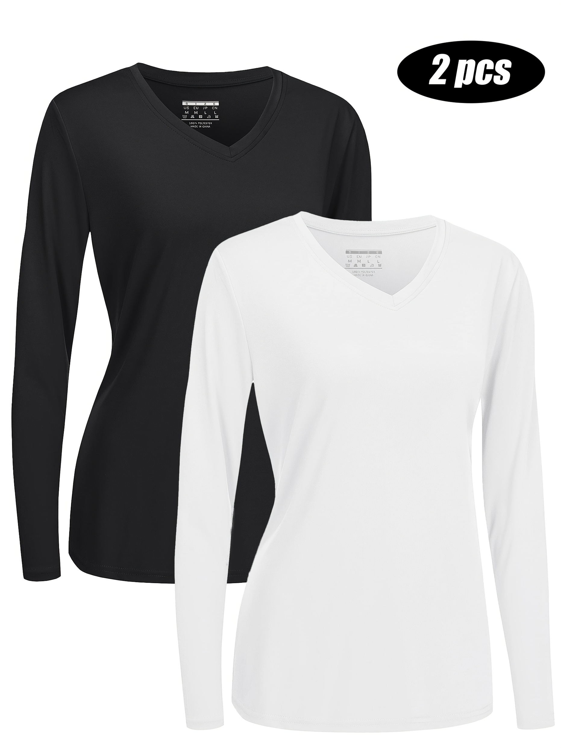 2PCS Long Sleeve T-Shirt Set Women V-Neck UPF50+ Sun Protection Quick-Dry Sportswear