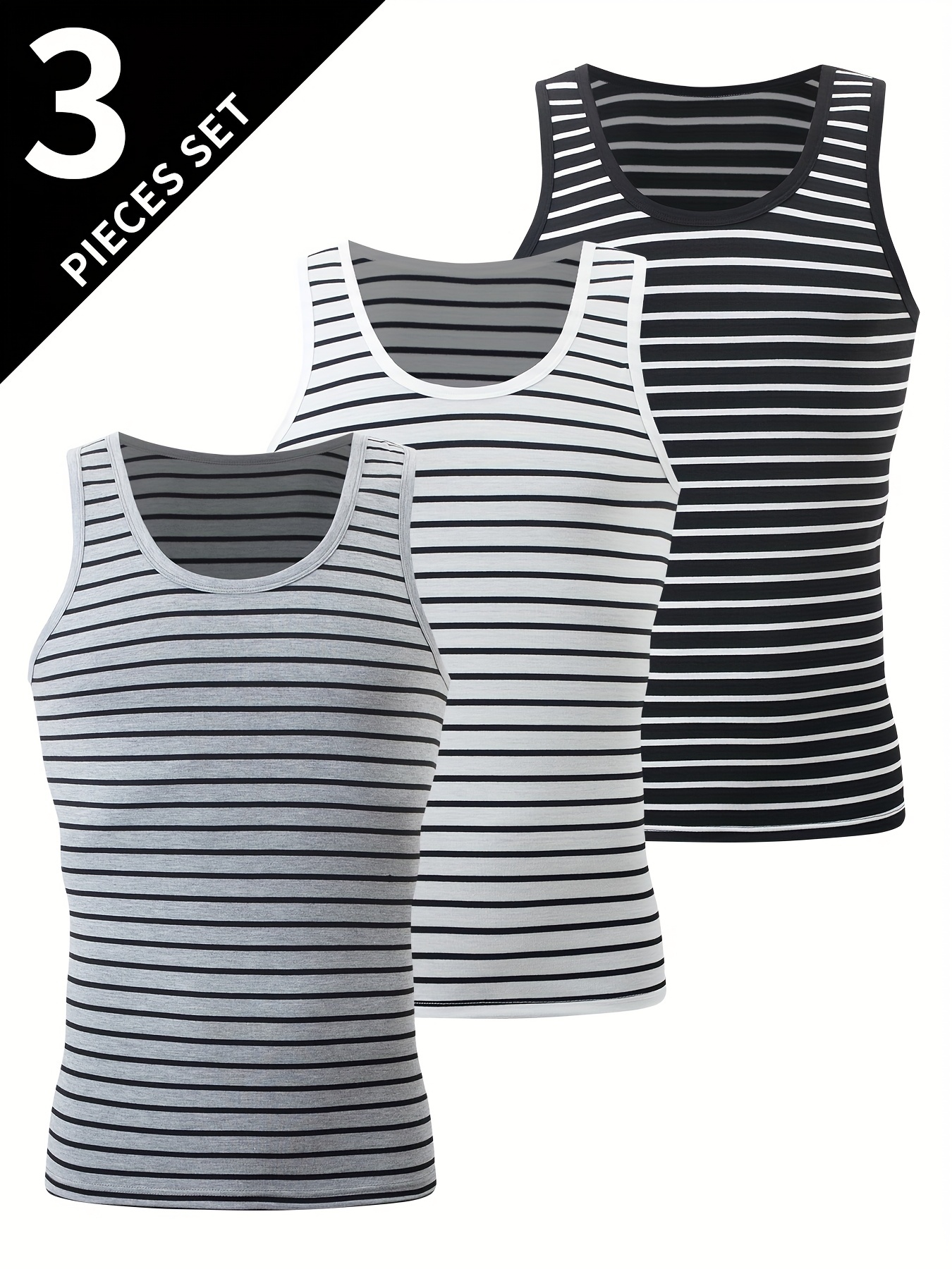 3pcs Men's Striped Tank Tops