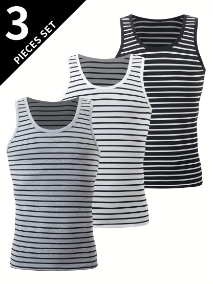 3pcs Men's Striped Tank Tops 