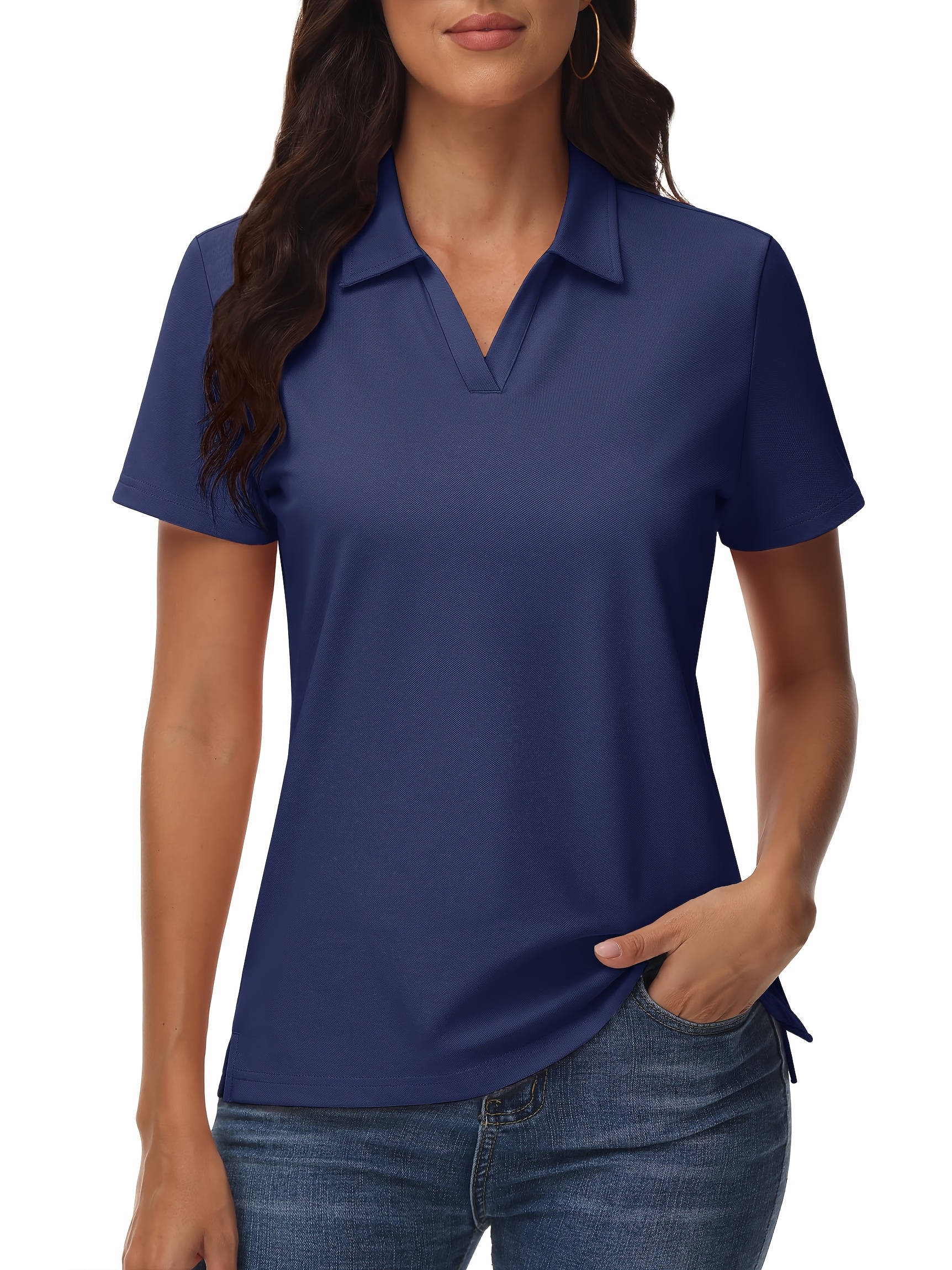 Women's Cotton Polo Shirt V-Neck Short Sleeve 