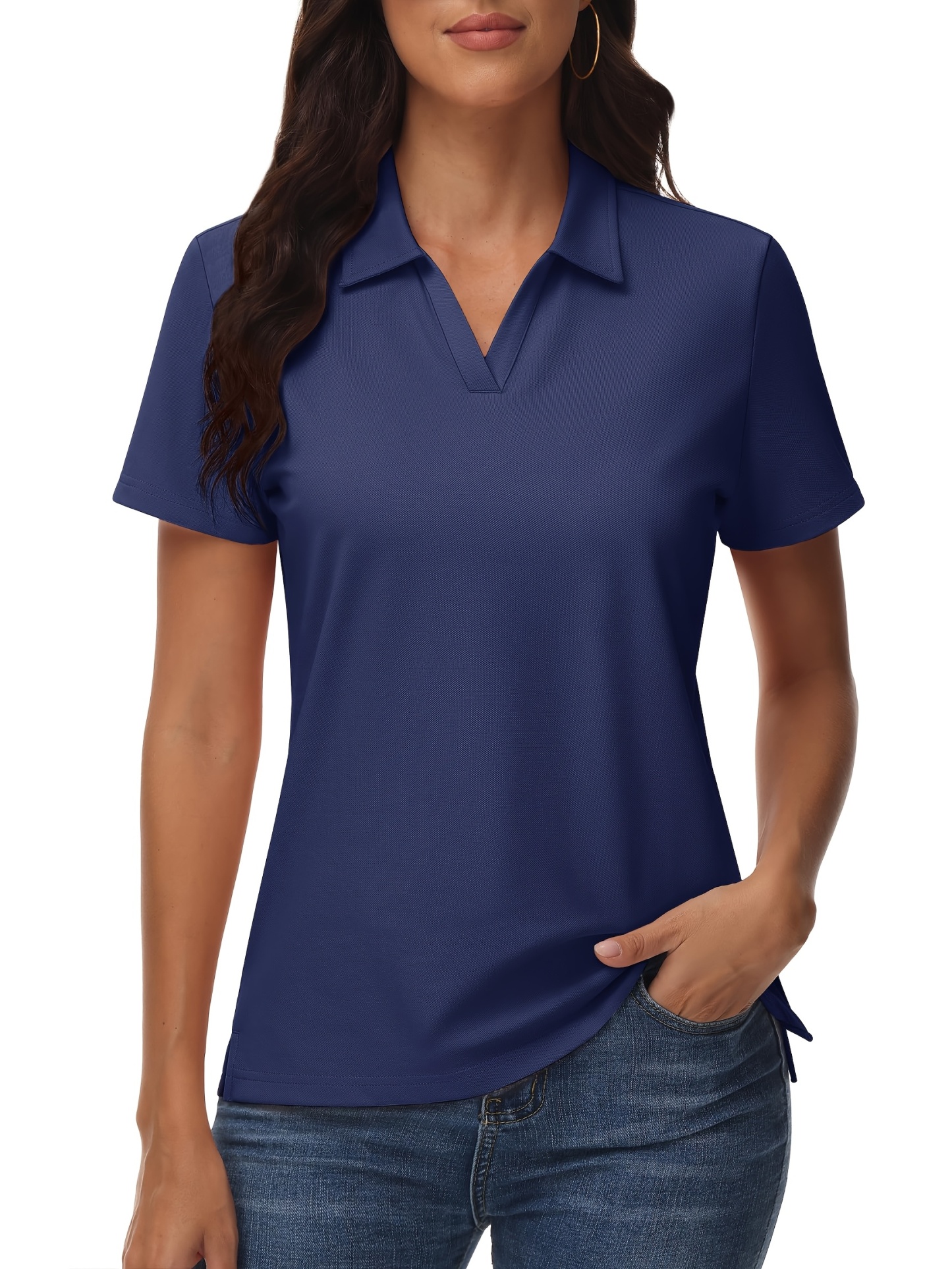Women's Cotton Polo Shirt V-Neck Short Sleeve 