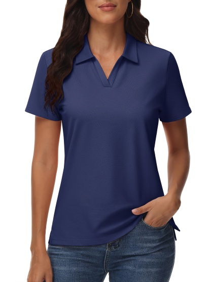 Women's Cotton Polo Shirt V-Neck Short Sleeve 